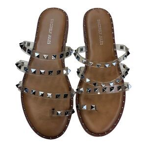 Sincerely Jules Slide Sandals Women's 8.5 Brown Tabbi PVC Flat Studded Strappy